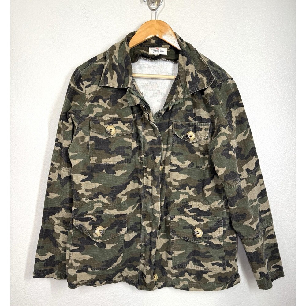 Camo Shirt/Jacket The Zig Zag Stripe Size S Green Pockets Zip‎ Up Tie Waist